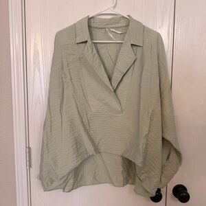 Anthropologie Light Green Blouse Medium Crop